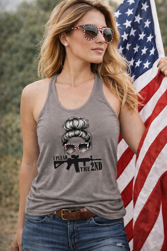 “I Plead the 2nd” Patriotic Women’s Tank – Messy Bun Gun Rights