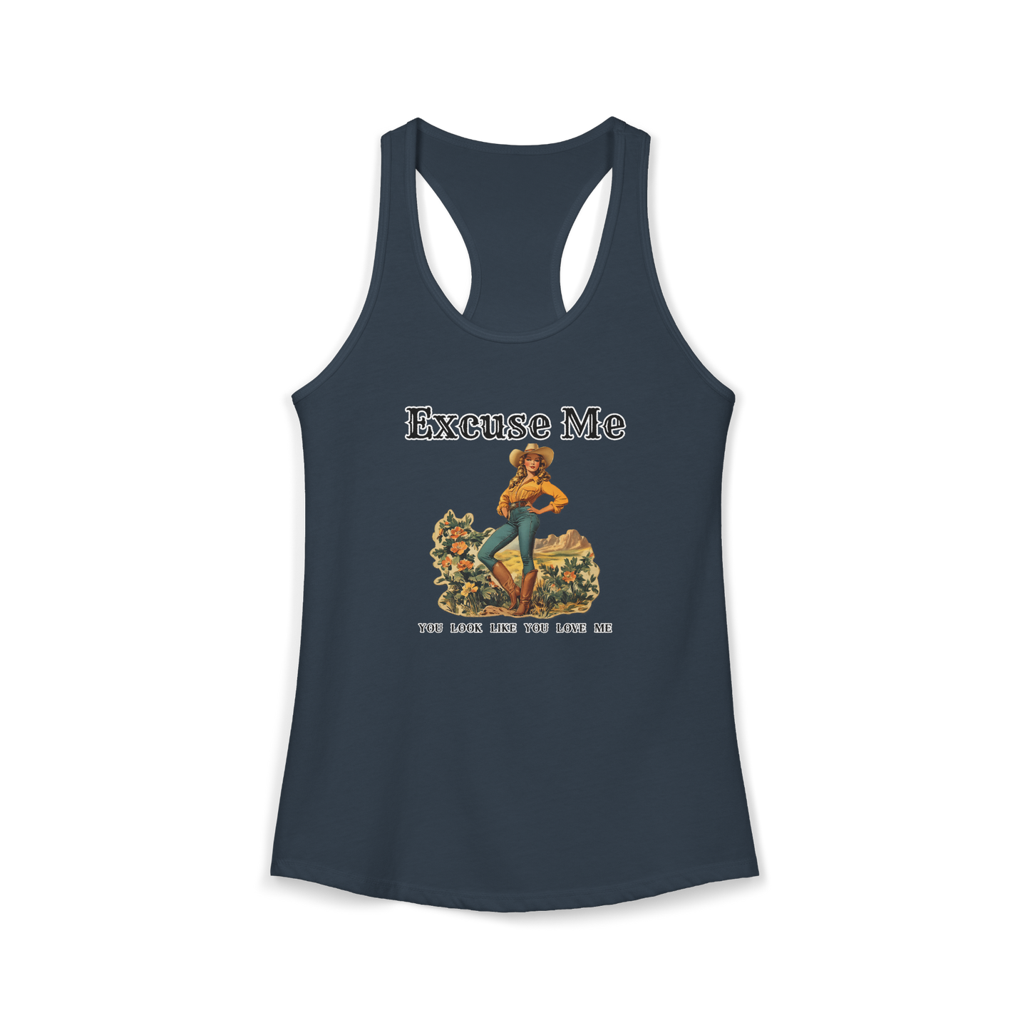 Excuse Me – Western Cowgirl Pinup Tank Top – Vintage Country Graphic – Retro Rodeo Style