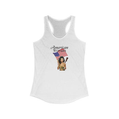American Woman Tank Top – Patriotic Pinup Graphic – Vintage USA Pride – Women’s Racerback
