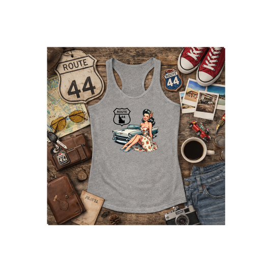 Idaho Route 44 Pinup Tank Top – Vintage Car Girl Graphic – Retro Americana Style – Women’s Racerback