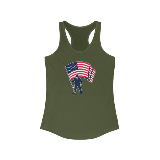 Women's Ideal Racerback Tank- Trump holding Flag