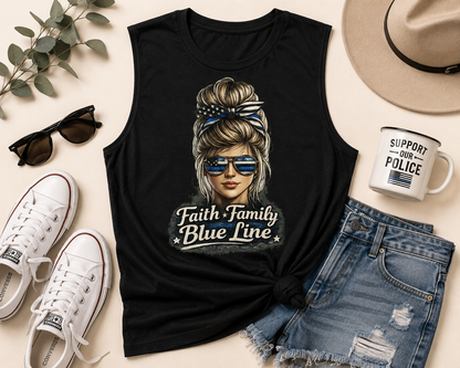 Faith Family Blue Line Muscle Tank