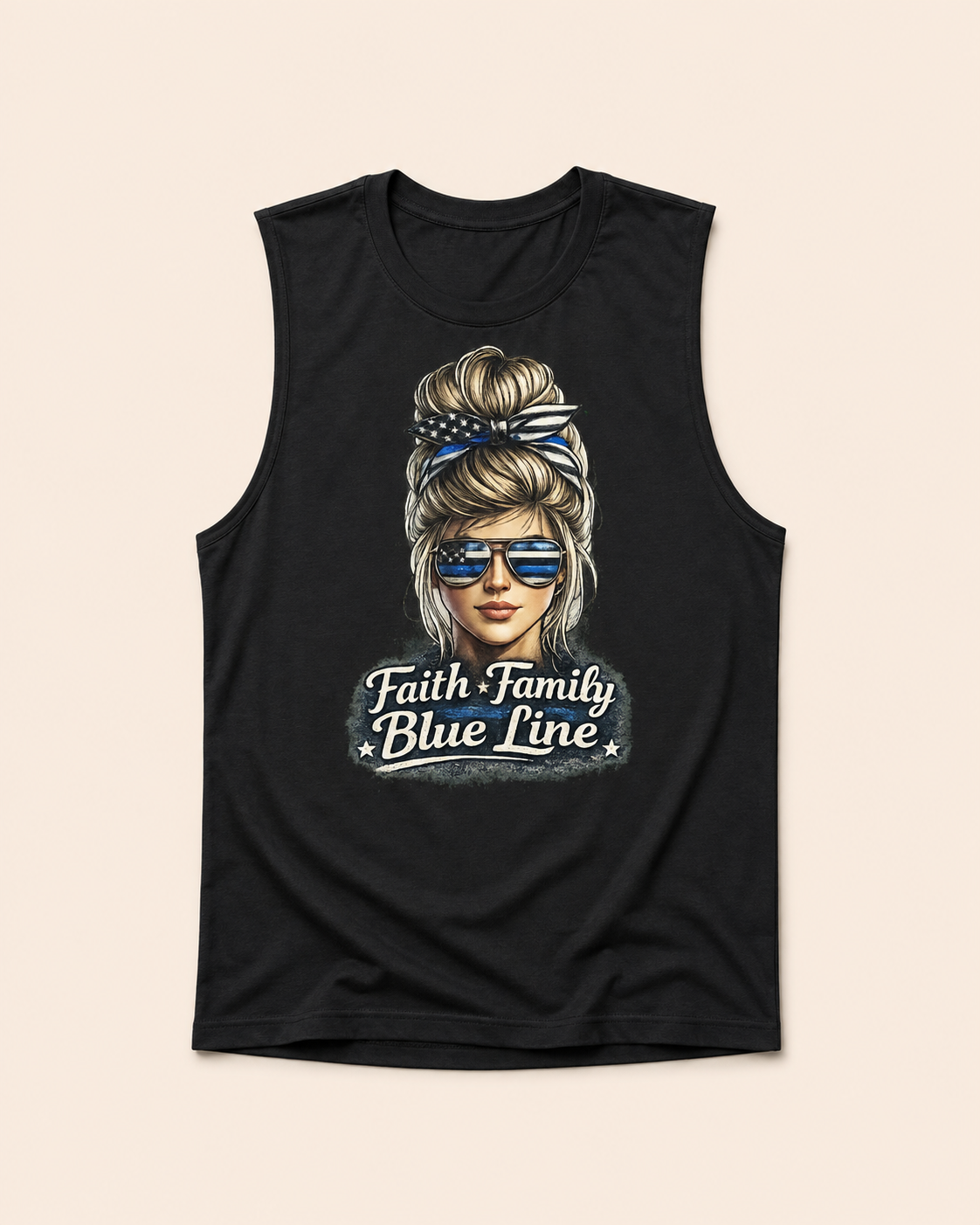 Faith Family Blue Line Muscle Tank