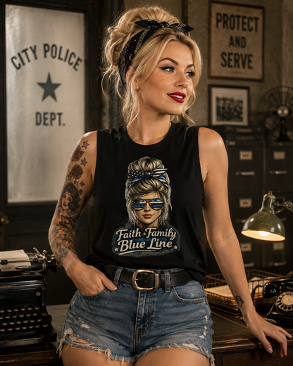 Faith Family Blue Line Muscle Tank