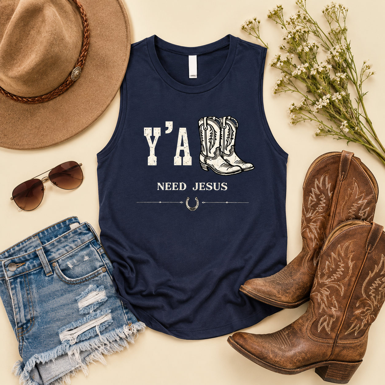 Y'All Need Jesus Muscle Tank