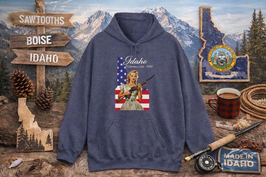 Idaho Vintage Rifle Pin-Up Hoodie – Mountain State Pride Sweatshirt