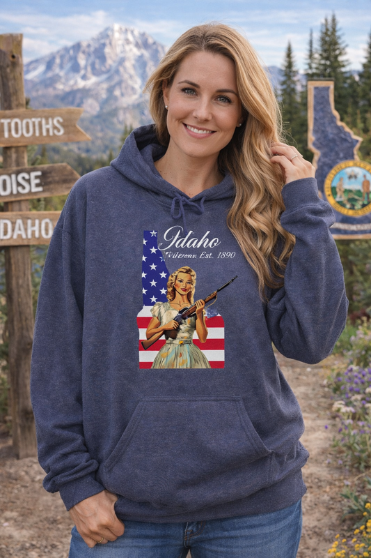 Idaho Vintage Rifle Pin-Up Hoodie – Mountain State Pride Sweatshirt
