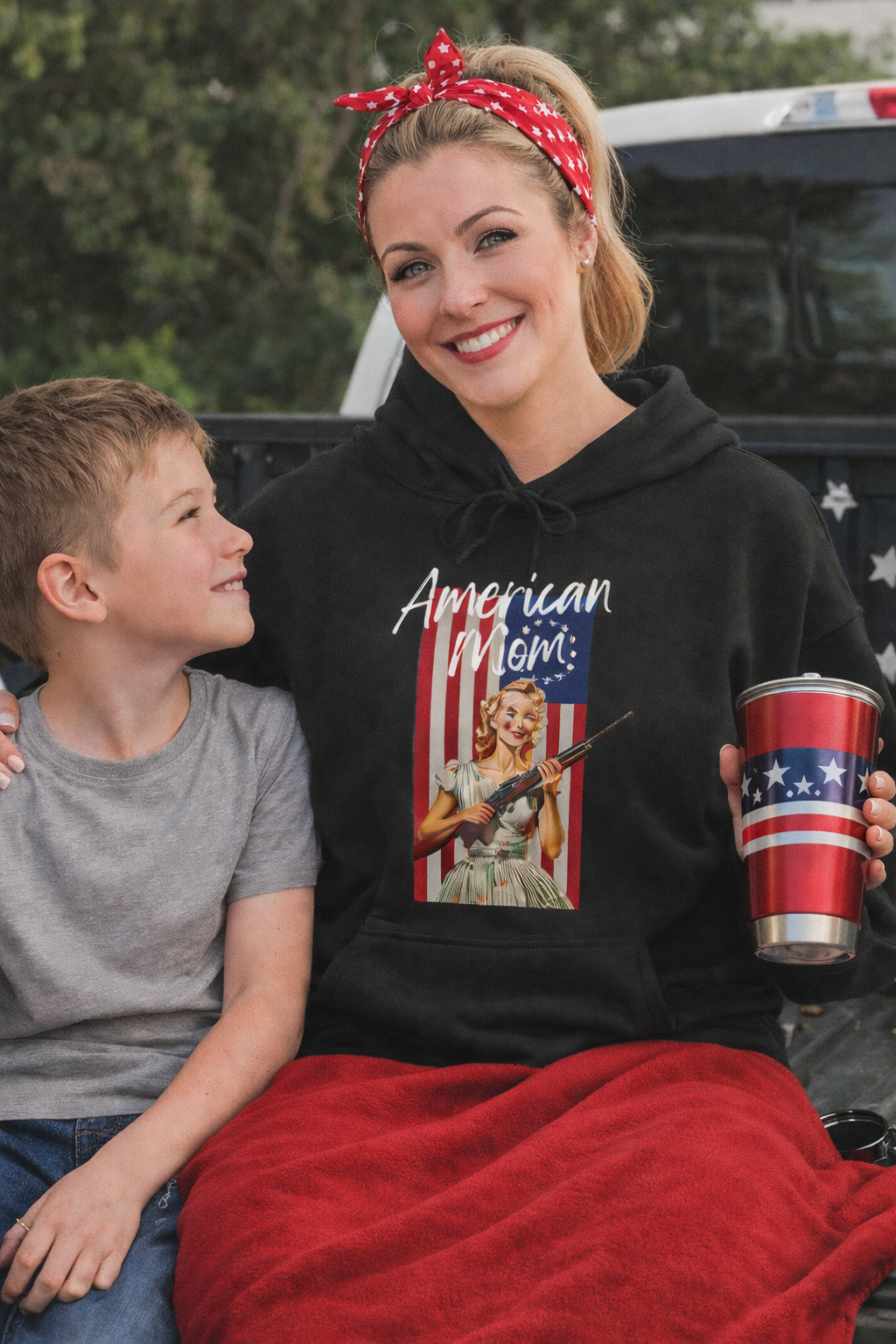 American Mom Hoodie – Vintage Pin-Up Patriotic Sweatshirt