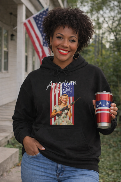 American Mom Hoodie – Vintage Pin-Up Patriotic Sweatshirt