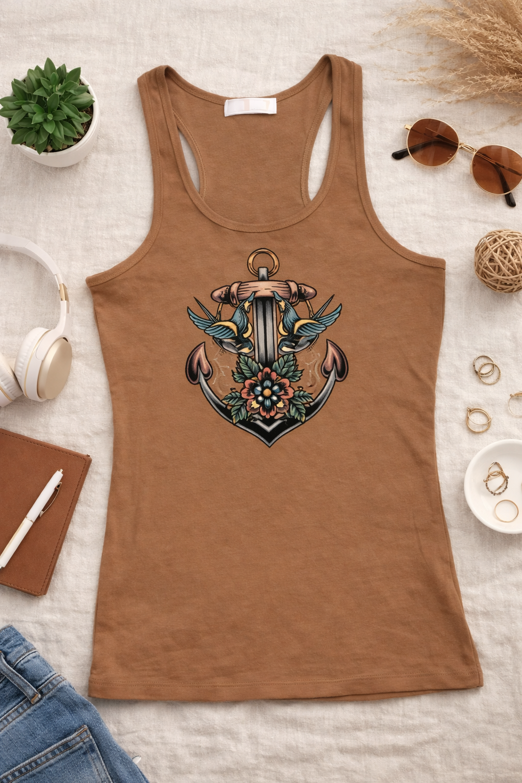 Anchor & Swallows Vintage Tank Top – Rockabilly • Nautical • Retro Pin-Up Style