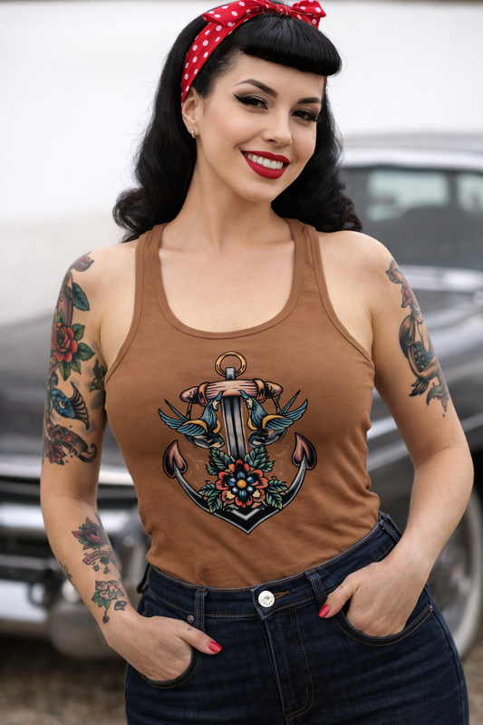 Anchor & Swallows Vintage Tank Top – Rockabilly • Nautical • Retro Pin-Up Style
