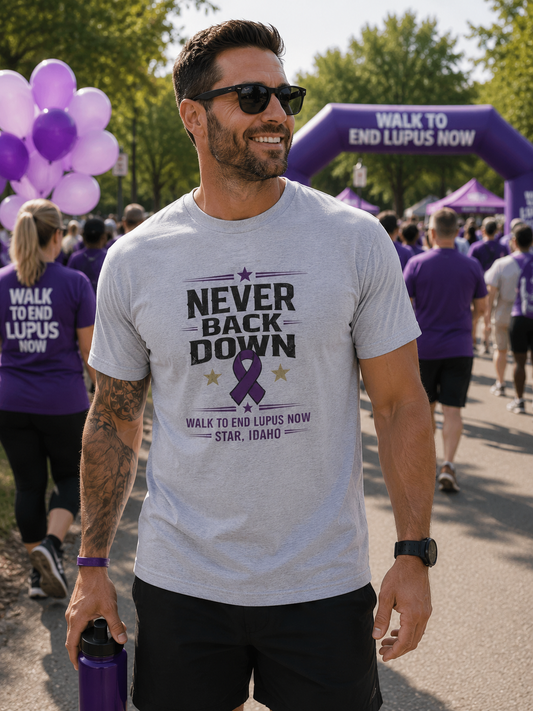 Never Back Down- Men's Lupus Support T-Shirt