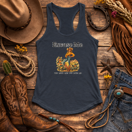 Excuse Me – Western Cowgirl Pinup Tank Top – Vintage Country Graphic – Retro Rodeo Style